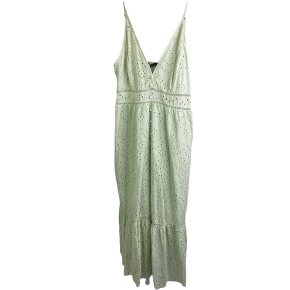 Simplee Womens Sundress Eyelet Green Cotton Button Front Spaghetti Straps XL NWT - Picture 1 of 9